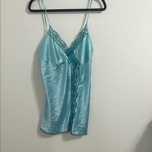 Silky Teal Lace-Trimmed Slip Dress